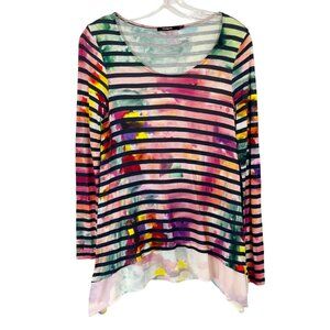Desigual Multicolor Striped Watercolor Long Sleeve Shirt Asymmetrical Hem SMALL